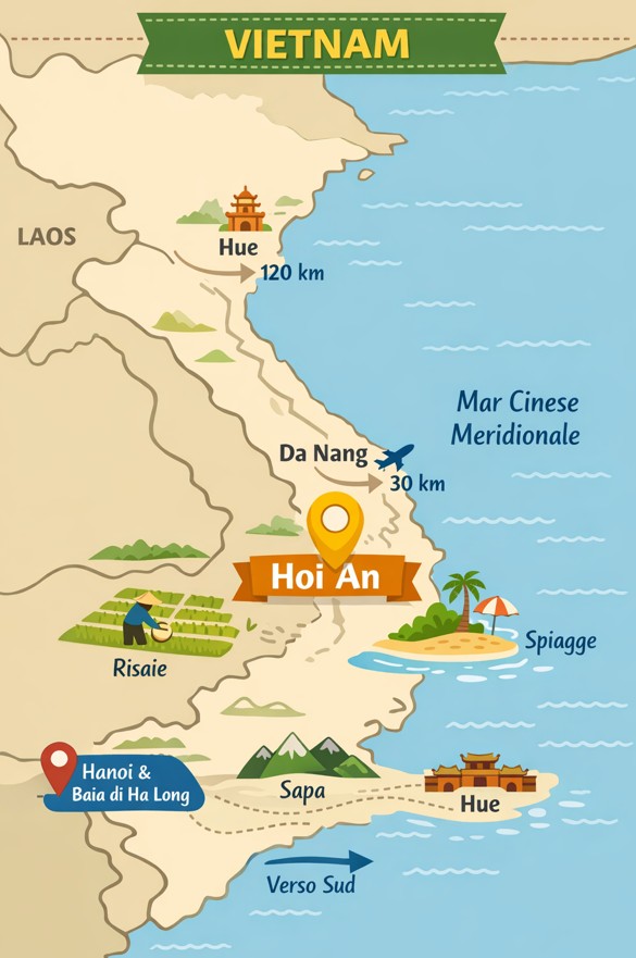 cartina che mostra dove si trova hoi an in vietnam